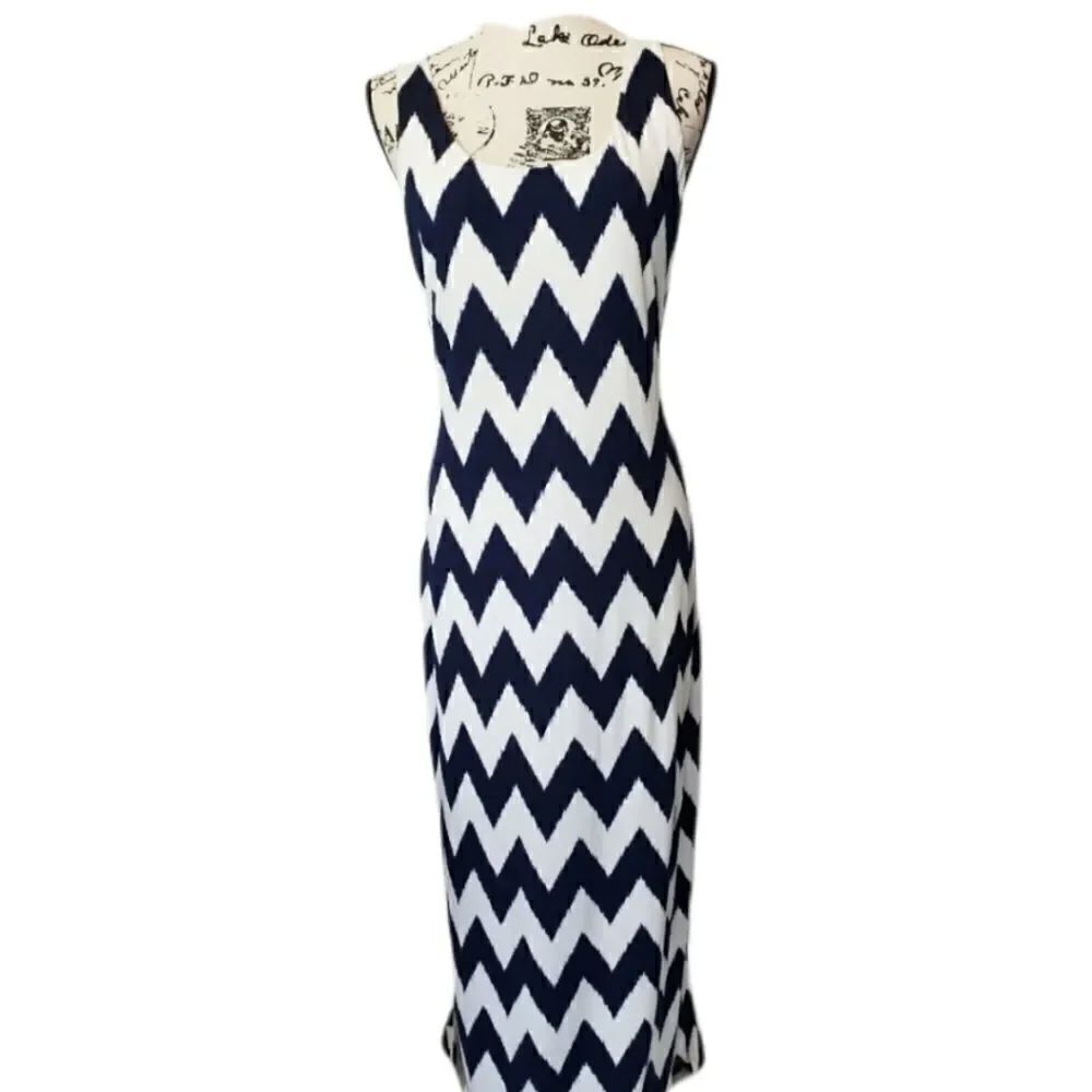 Blue & White Chevron Maxi Dress